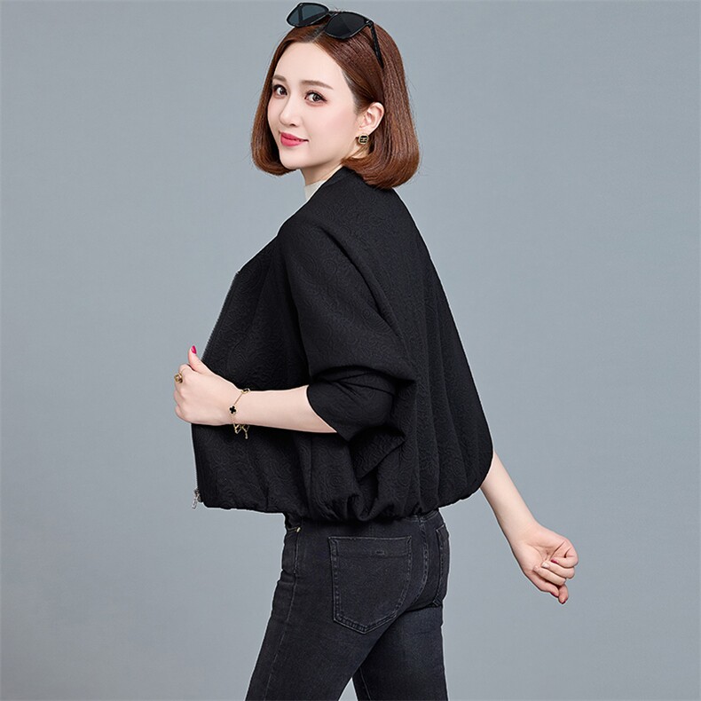 蝙蝠袖短款棒球服外套女2024秋季新款小个子宽松休闲百搭夹克上衣,女装短外套,魅影