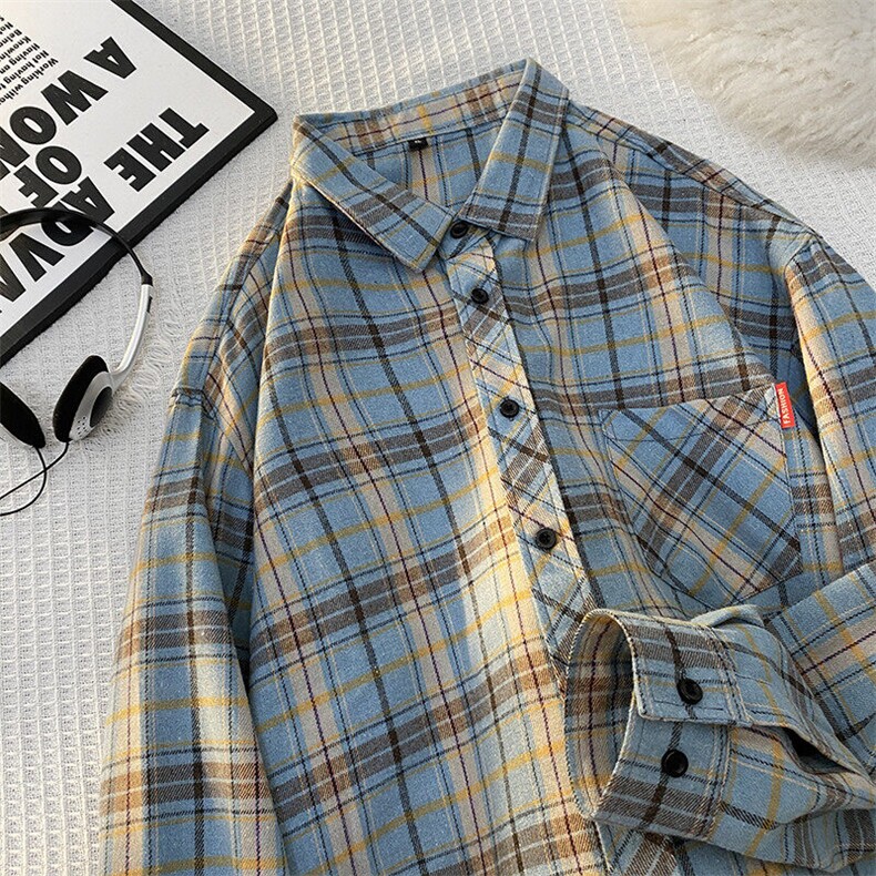 25年春季格子衬衫长袖大码宽松落肩现货DS-C323-1-2109-特批28，男装衬衫，电商C323-1