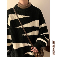 ！23新款宽松大码半高领斑马纹毛衣加厚针织衫M81-P55控78，男装针织衫/毛衣，星座508（原C305）