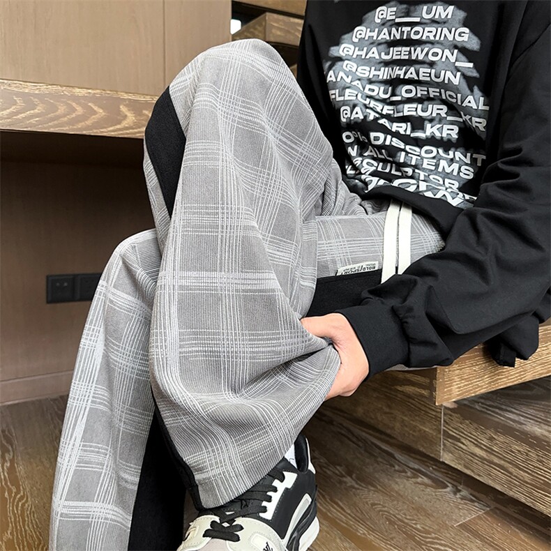 K25102批45控68格子撞色拼条拖地裤秋季新款休闲裤男裤子长裤,男装休闲裤,电商D229A