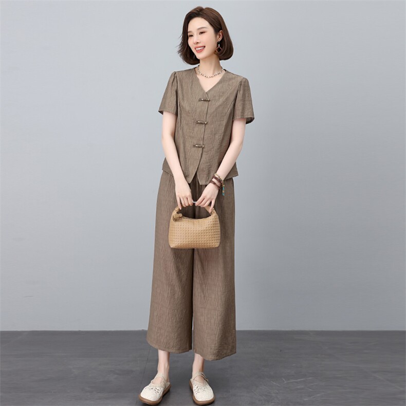 妈妈夏装时尚套装2025新款洋气减龄两件套宽松大码轻薄透气阔腿裤,女装套装/套裙,涵誉