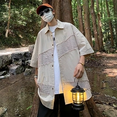 宽松型五分袖日常时尚纯色新款潮流男青春流行夏季文艺衬衫慵懒，男装衬衫，星座716-2