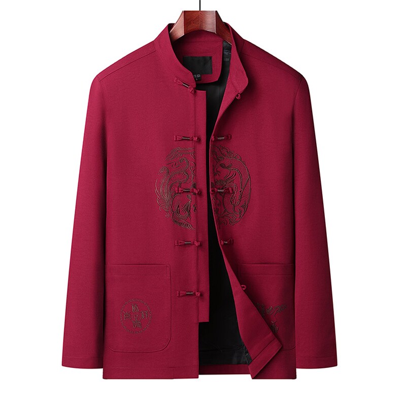J中老年男装唐风龙凤刺绣盘扣唐装汉服居士服太极服褂子男，男装夹克，星座1108-2