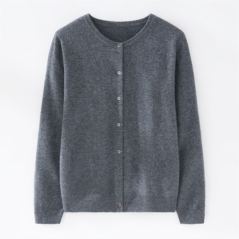 2025年秋季新款百搭女士平面圆领开衫，女装针织衫/毛衣，锦驼羊绒