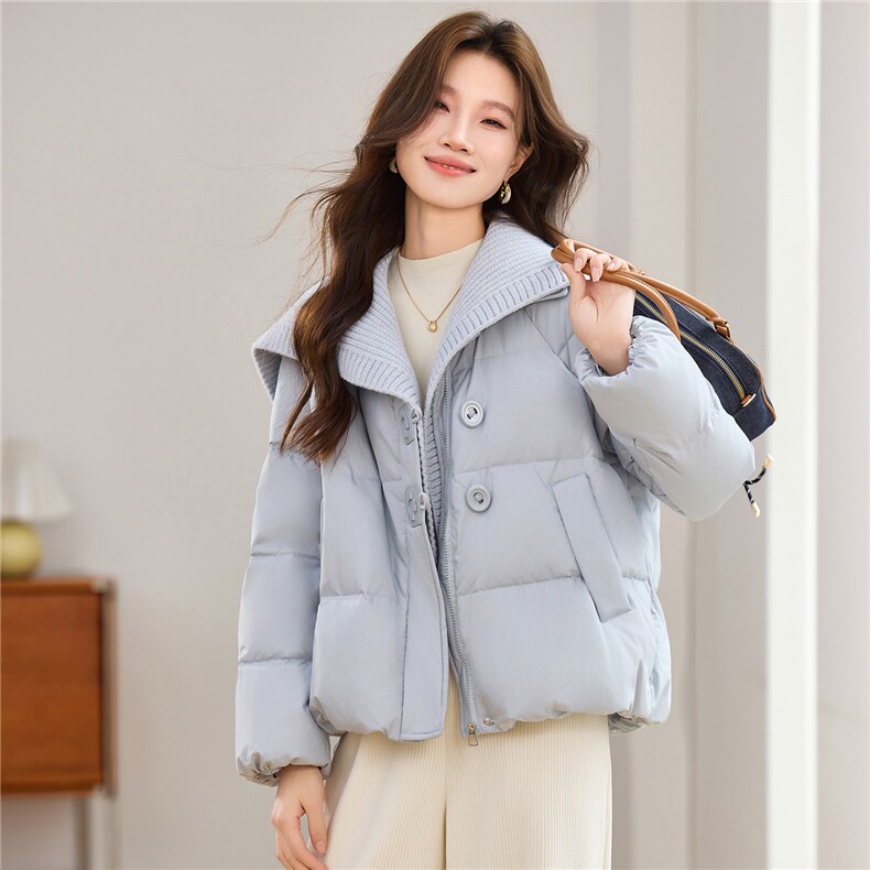 现货2025冬季新款优雅时尚无帽针织领女士保暖加厚羽绒服,女装羽绒服,木子恋