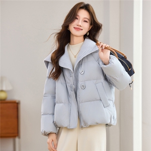 现货2025冬季新款优雅时尚无帽针织领女士保暖加厚羽绒服图片