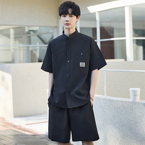 男士薄款衬衫短袖短裤两件套休闲运动套装高级感潮上衣Y2507-P60图片