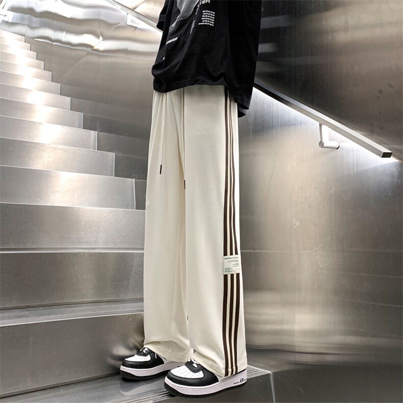 高品质2026春夏条纹针织运动休闲冰丝裤男直筒拖地裤3633-P48，男装休闲裤，电商C305A
