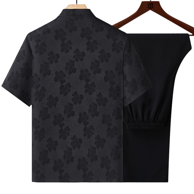 唐装中老年中式套装夏装男风汉服爷爷装短袖套装TR22810-P135,男装民族服装,星座1105-3