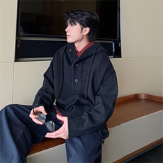 抖音得物保暖立领拉链针织外套秋冬宽松慵懒风纯色毛衣上衣AM047，男装针织衫/毛衣，电商A443