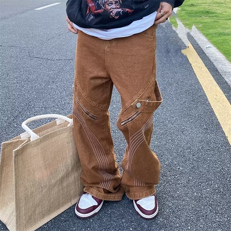 欧美高街小众设计直筒微喇叭牛仔裤男潮牌嘻哈痞帅工装裤NB25P60,男装牛仔裤,星座1116-2