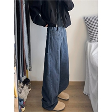 水洗直筒工装裤男女情侣高街复古做旧宽松阔腿牛仔裤NZK905-P70，男装牛仔裤，星座302B-2