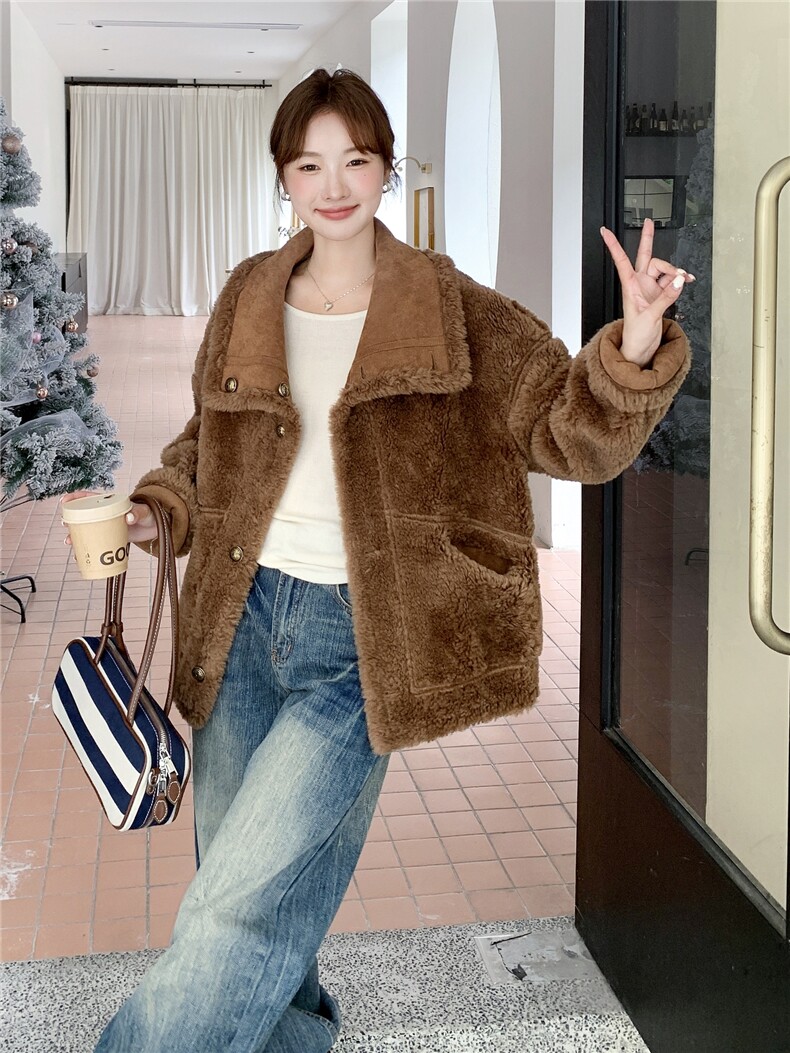 复古两面穿羊羔毛外套女2025冬季新款皮毛一体8060-P205-K295,女装羊羔毛/颗粒绒,浙宝115