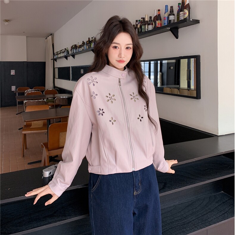 【】香芋粉刺绣烧花皮衣短外套2C057-917-P175-K288,女装短外套,2C057