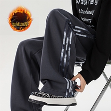 无影墙加绒加厚运动直筒阔腿拖地裤三条杠织带扎染棉卫裤7881-P55，男装休闲裤，电商C305A