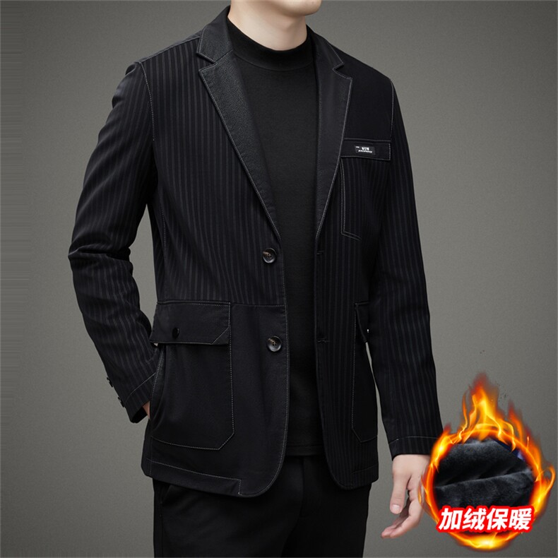 男士冬季新款西服领皮衣商务休闲中年男装上衣厚款加绒保暖外套,男装皮衣,电商B212（原钱塘6029）