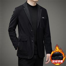 男士冬季新款西服领皮衣商务休闲中年男装上衣厚款加绒保暖外套，男装皮衣，电商B212（原钱塘6029）