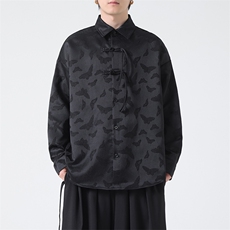 C8603P65无影墻蝴蝶印花盘扣新中式暗黑风风唐装汉服衬衫，男装衬衫，电商A026