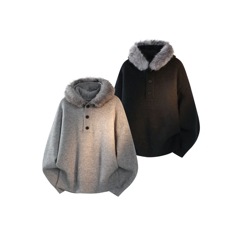 1303B-MY815-P78128美式重磅复古连帽针织衫可拆卸毛领毛衣，男装针织衫/毛衣，星座1303B