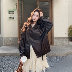 【现货主推】法式复古皮衣外套女2025春秋季新款宽松气质中长1389，女装皮衣，欣美人