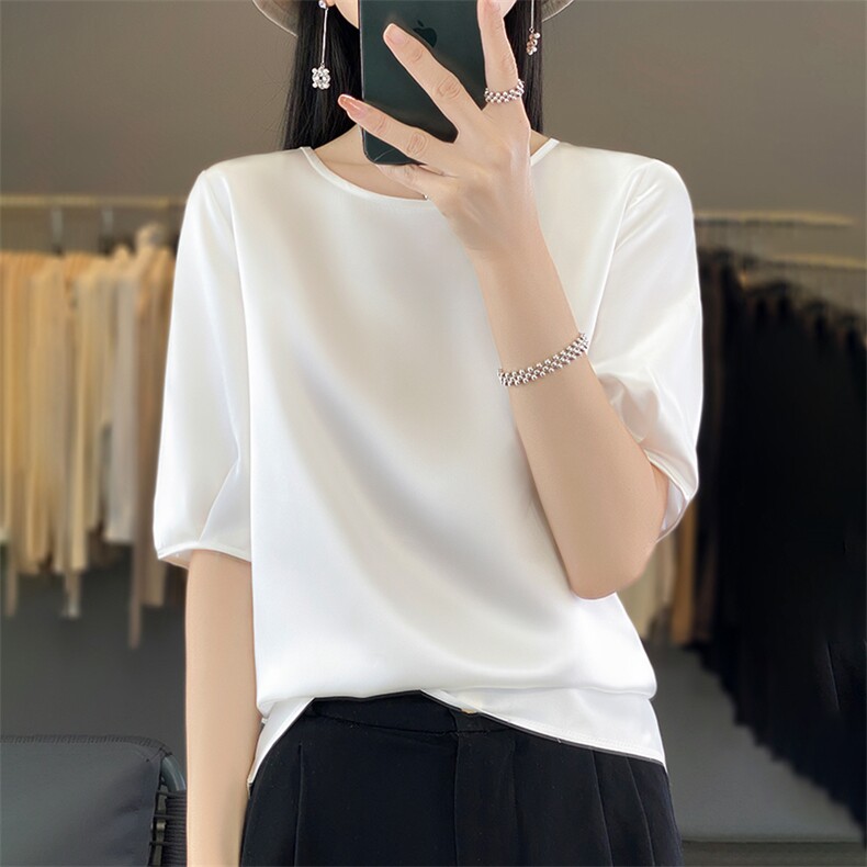 春秋圆领七分灯笼袖衬衫女设计感小众轻熟衬衣图片