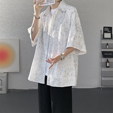 8XL-M肌理褶皱冰丝短袖衬衫男夏薄款半袖防晒衬衣外套DC28010P45，男装衬衫，电商B312