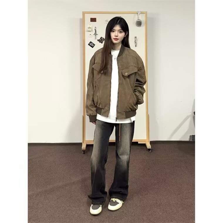 890-P64美式复古cleanfit工装夹克男女秋冬季休闲宽松做旧,男装T恤,电商B323A