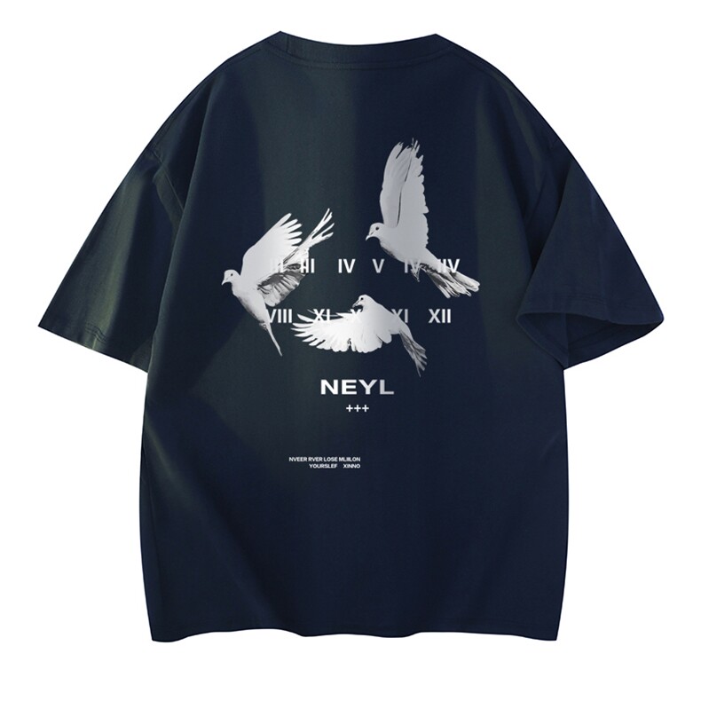 抖音得物供货210克现货宽松纯棉美式潮牌印花落肩袖纯棉T恤AT2148,男装T恤,电商A443