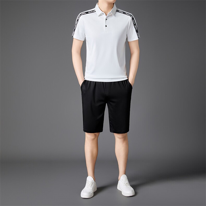 男士夏季休闲翻领短袖上衣短裤子五分裤套装时尚运动男装,男装牛仔裤,钱塘6003（原4033）