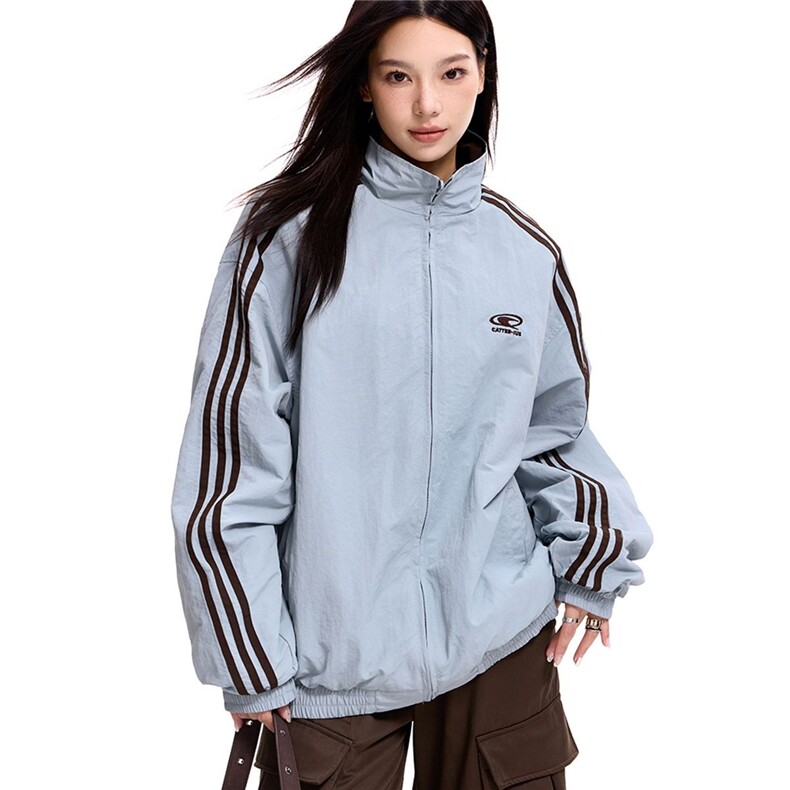 秋款男女夹克衫双面穿三条杠印花冲锋衣休闲外套JK0052 P65图片