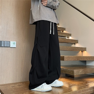 K5072/P50秋装新款褶皱卫裤男休闲裤大码宽松百搭直筒裤长裤子