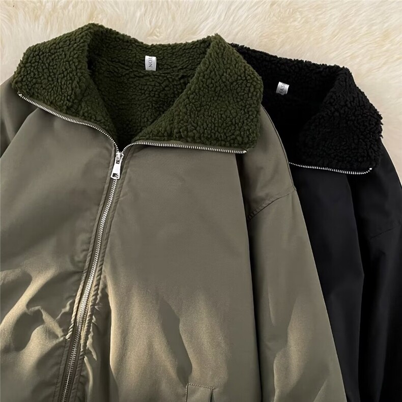 羊羔毛棉服男款秋冬季加绒加厚外套军绿色棉袄美式M9021P80,男装棉衣,星座1116-2