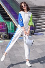 2022年夏季套头连帽时尚拼接撞色户外系列套装，女装运动套装，韩蜜菓