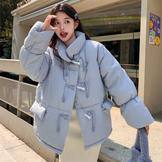 8816#光版手赛棉牛角扣短款棉服纯色面包服外套，女装棉衣/棉服，星座1210-1