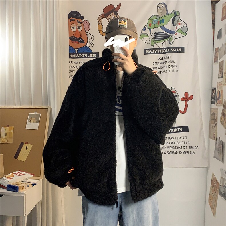 港风冬季宽松百搭棉服男羊羔毛情侣棉衣男外套男7956P105控149图片