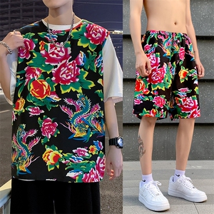TZ01男士休闲大码东北大花T恤短裤套装男女运动休闲装风特色图片