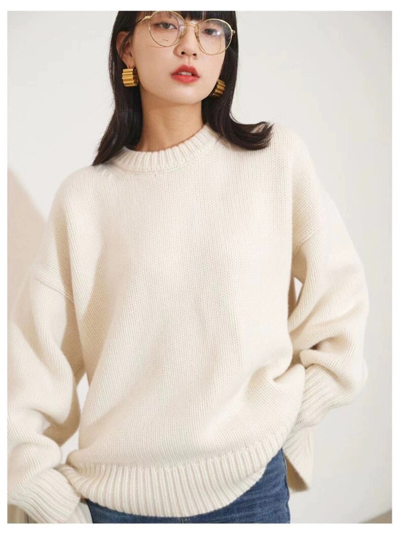 秋冬新款羊毛衫女圆领毛衣长袖保暖套头针织打底衫,女装羊毛衫,恩泰羊绒