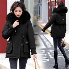 羽绒棉服女中长款2020年冬新款韩版宽松连帽时尚棉袄棉衣外套派克服，女装派克服，瑶迪依秀