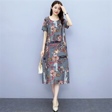 法式棉麻连衣裙夏装2025新款减龄显瘦名媛气质妈妈碎花裙子女装潮，女装连衣裙，香香