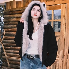 A542-P95鹿皮绒外套棉衣女冬季慵懒风棉袄休闲冬衣连帽棉服上衣，男装棉衣，电商B323A
