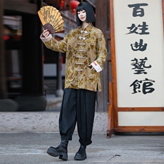 中性新中式（蝴蝶）潮风中式夹克立体植绒印花手工盘扣唐装，男装夹克，星座305A（原312A-1）