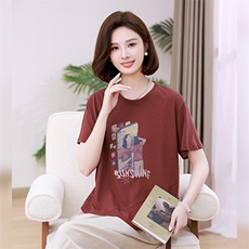 时尚宽松短袖T恤女夏季新款韩版百搭显瘦印花上衣休闲舒适女装，女装T恤，叶笙衣
