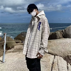 潮高街刺绣小香风格子ins长袖衬衫男女街头痞帅外套潮JK12/P52，男装衬衫，星座506