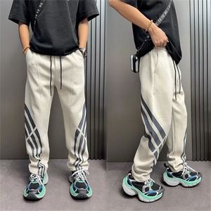 秋休闲裤潮流条纹百搭卫裤男直筒宽松抽绳运动阔腿裤MKK03 P47图片