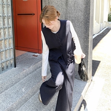 老钱风时髦马甲套装女秋季2025新款韩系巨好看的高腰阔腿裤两件套，女装套装/套裙，2C129