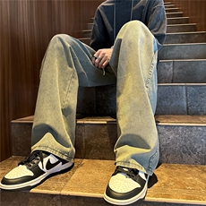 k1056-p55-控78M-5XL港风高阶黄泥黑暗拼接牛仔裤，男装牛仔裤，星座116