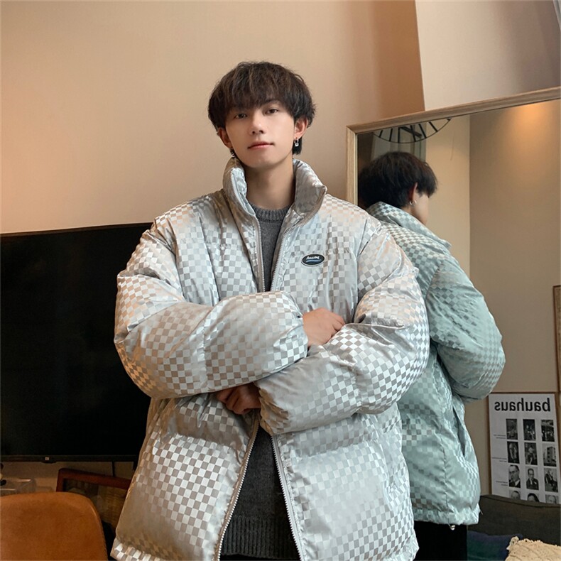 100聚MY261特P95限148格子亮面百搭棉衣港风冬季宽松男棉服男外套,男装棉衣,电商B370