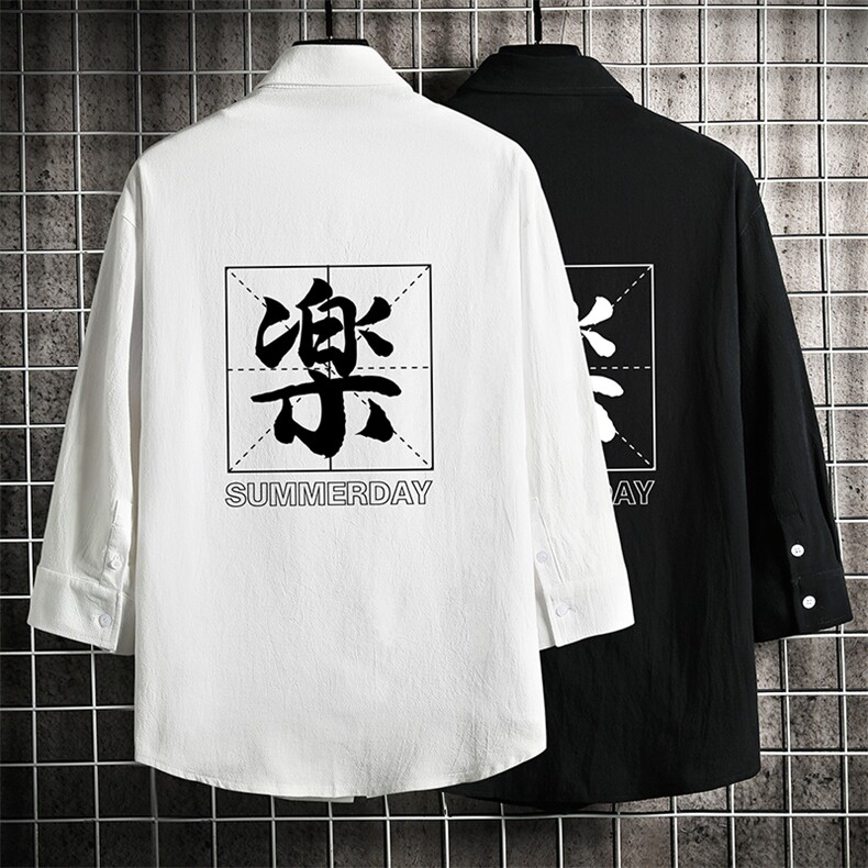 QC58197-P45亚七分袖衬衫男大码五分袖衬衣男短袖网格,男装衬衫,电商A040A
