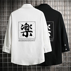 QC58197-P45亚七分袖衬衫男大码五分袖衬衣男短袖网格，男装衬衫，电商A040A