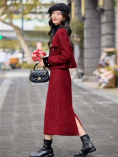 现货！！小香风套装2025秋冬新款高级感洋气法式冬裙两件套职业装，女装套装/套裙，韩宇舍